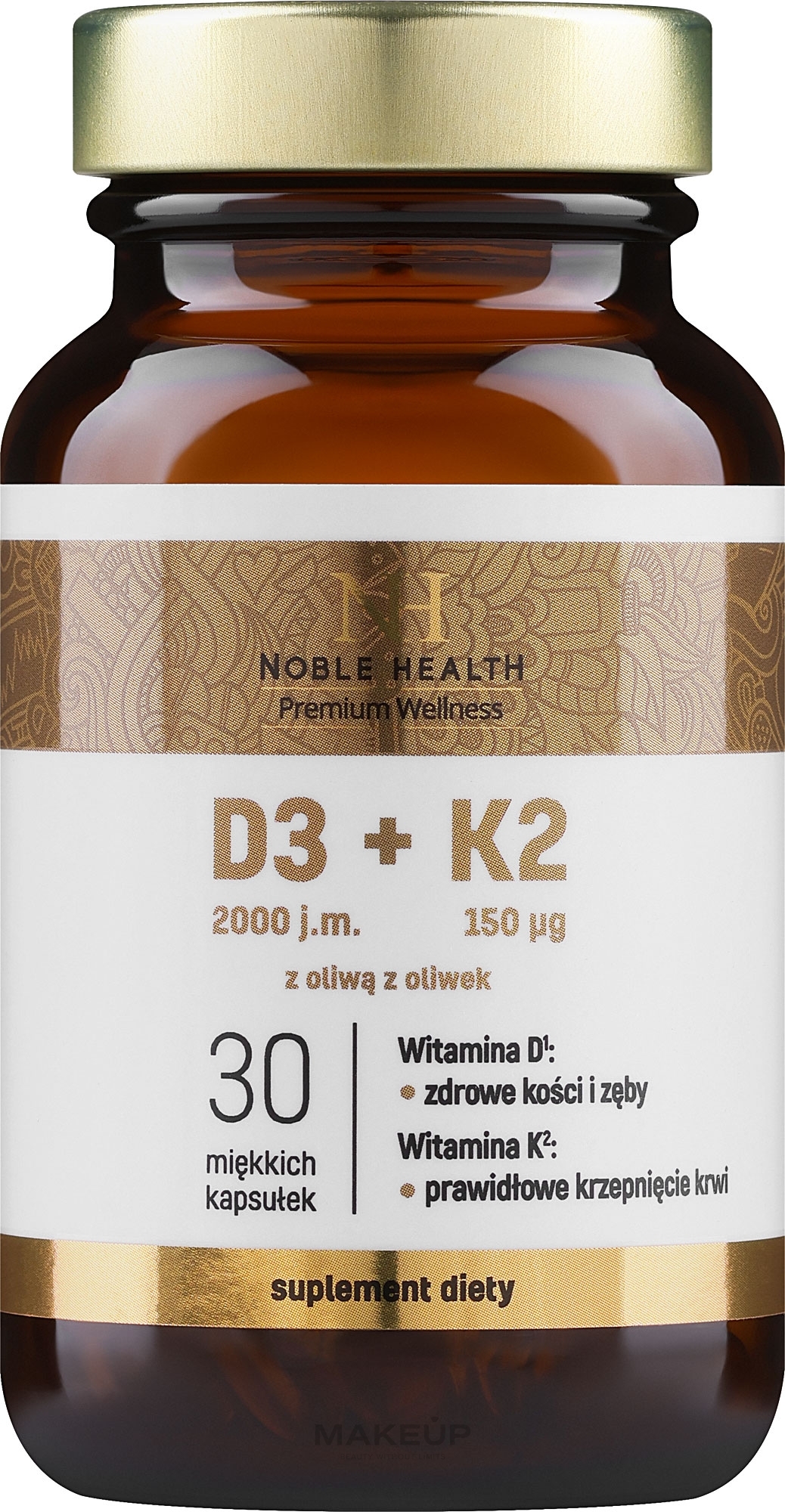 Пищевая добавка "D3 + K2 в оливковом масле", в капсулах - Noble Health D3 + K2 In Olive Oil — фото 30шт
