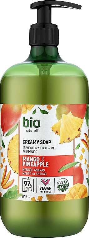 Крем-мило "Манго та ананас" з дозатором - Bio Naturell Mango & Pineapple Creamy Soap — фото N1