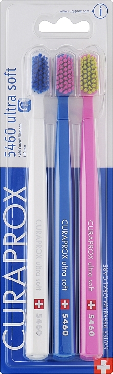 Набір зубних щіток, 5460 Ultra Soft, біла, синя, світло-рожева - Curaprox — фото N1