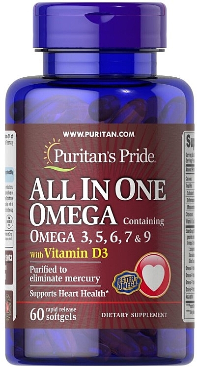 Пищевая добавка "Омега 3-5-6-7-9 и витамин D3" - Puritan's Pride All In One Omega 3, 5, 6, 7 and 9 with Vitamin D3 — фото N1
