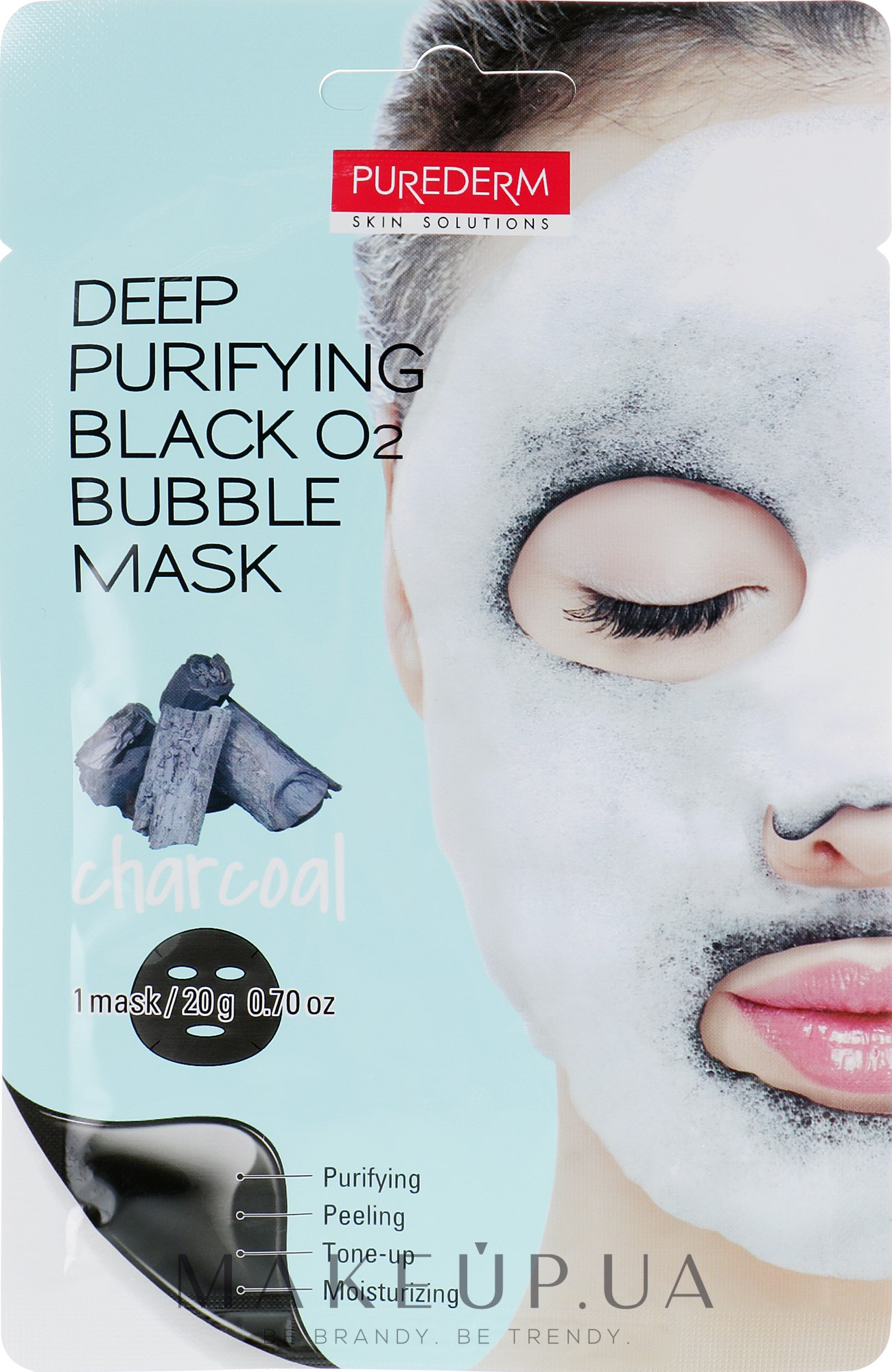Глубоко очищающая кислородная маска для лица с древесным углем - Purederm Deep Purifying Black O2 Bubble Charcoal — фото 20g