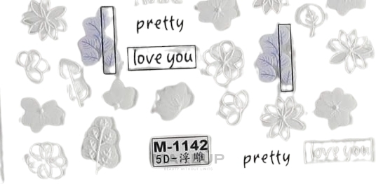 Наклейки для ногтей самоклеящиеся 5D, белые цветы - Deni Carte — фото M1142
