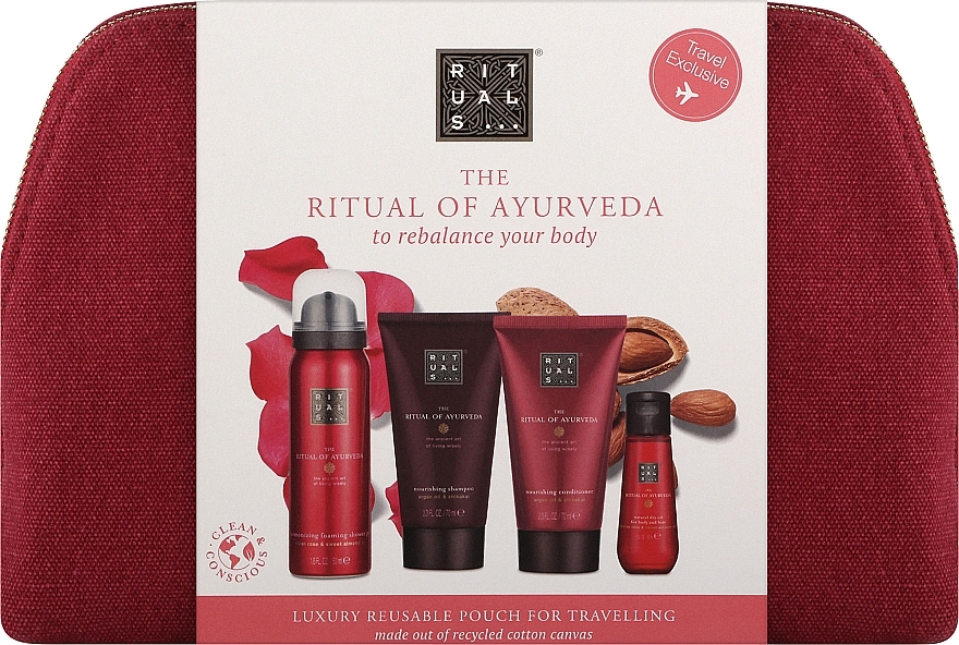 Набор - Rituals The Ritual of Ayurveda Hair & Body Gift Set (shmp/70ml + cond/70ml + sh/gel/50ml + b/oil/30ml + bag) — фото N1