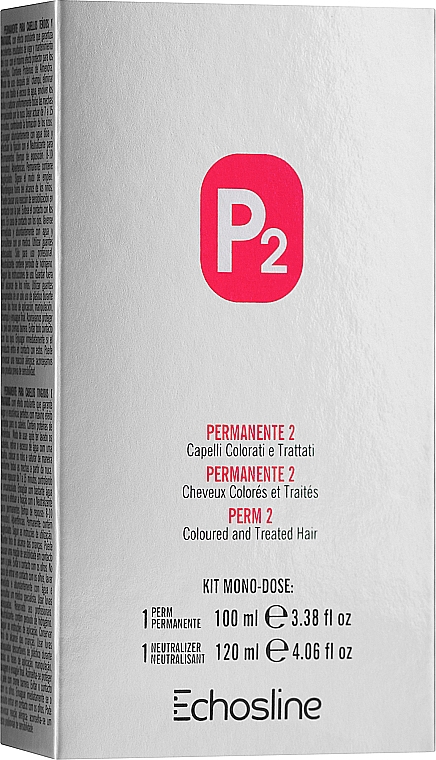 Комплект для хімічного завивання фарбованого волосся - Echosline Perm P2 (neutraliz/120ml + perm/100ml) — фото N1