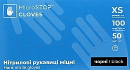 Перчатки нитриловые неопудренные прочные, черные, размер XS - MicroSTOP — фото N1