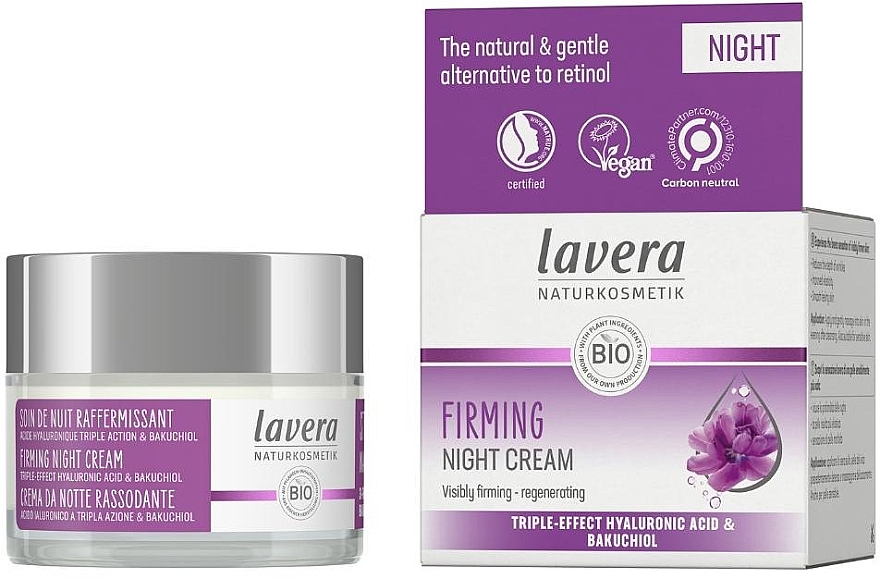 Нічний крем для обличчя - Lavera Firming Night Cream Triple-Effect Hyaluronic Acid & Bakuchiol — фото N3