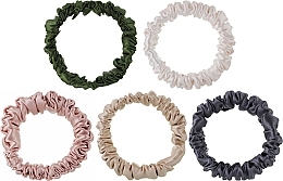 Подарочный набор тонких (узких) шелковых резинок для волос, разноцветные, 5 шт - ScrunchyUA — фото N2