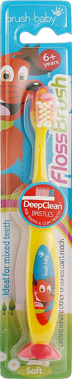Зубная щетка "Flossbrush", от 6 лет, желтая - Brush-Baby — фото N1