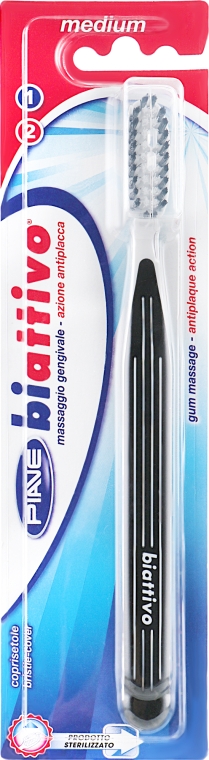 Зубная щетка "Biattivo", средней жесткости, черная - Piave Medium Toothbrush — фото N1