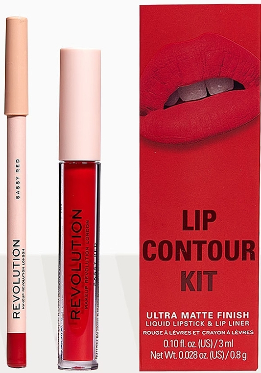 Набор для макияжа губ - Makeup Revolution Lip Contour Kit Sassy Red (lipstick/3ml + l/pencil/0.8g) — фото N2