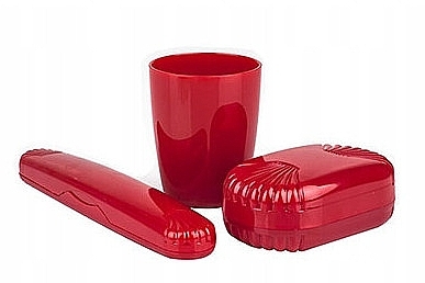 Набір туристичний, червоний - Sanel Comfort II (cup1/pcs + toothbr/case/1pcs + soap/case/1pcs) — фото N1