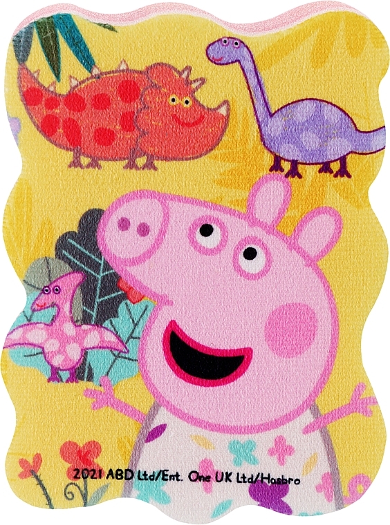 Мочалка банная детская "Свинка Пеппа", динозавры, желто-розовая - Suavipiel Peppa Pig Bath Sponge — фото N1