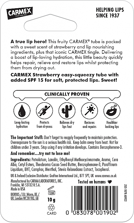 Бальзам для губ в тюбике "Клубника" - Carmex Lip Balm — фото N4