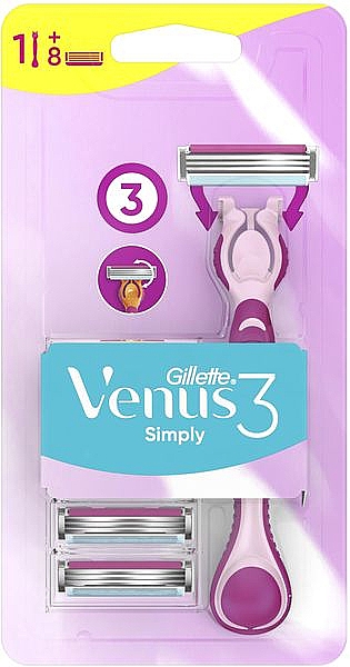 Женская бритва с 8 сменными насадками - Gillette Simply Venus 3 — фото N1