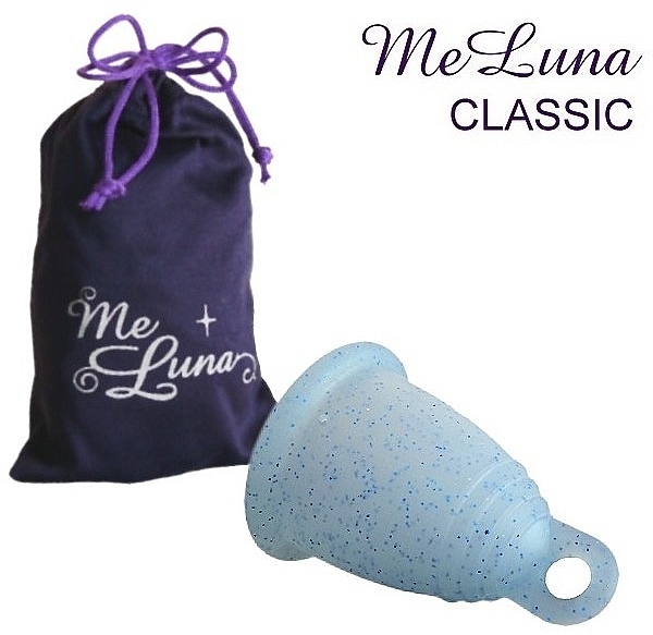 Менструальная чаша с петлей, размер M, голубые блестки - MeLuna Classic Menstrual Cup Ring — фото N1