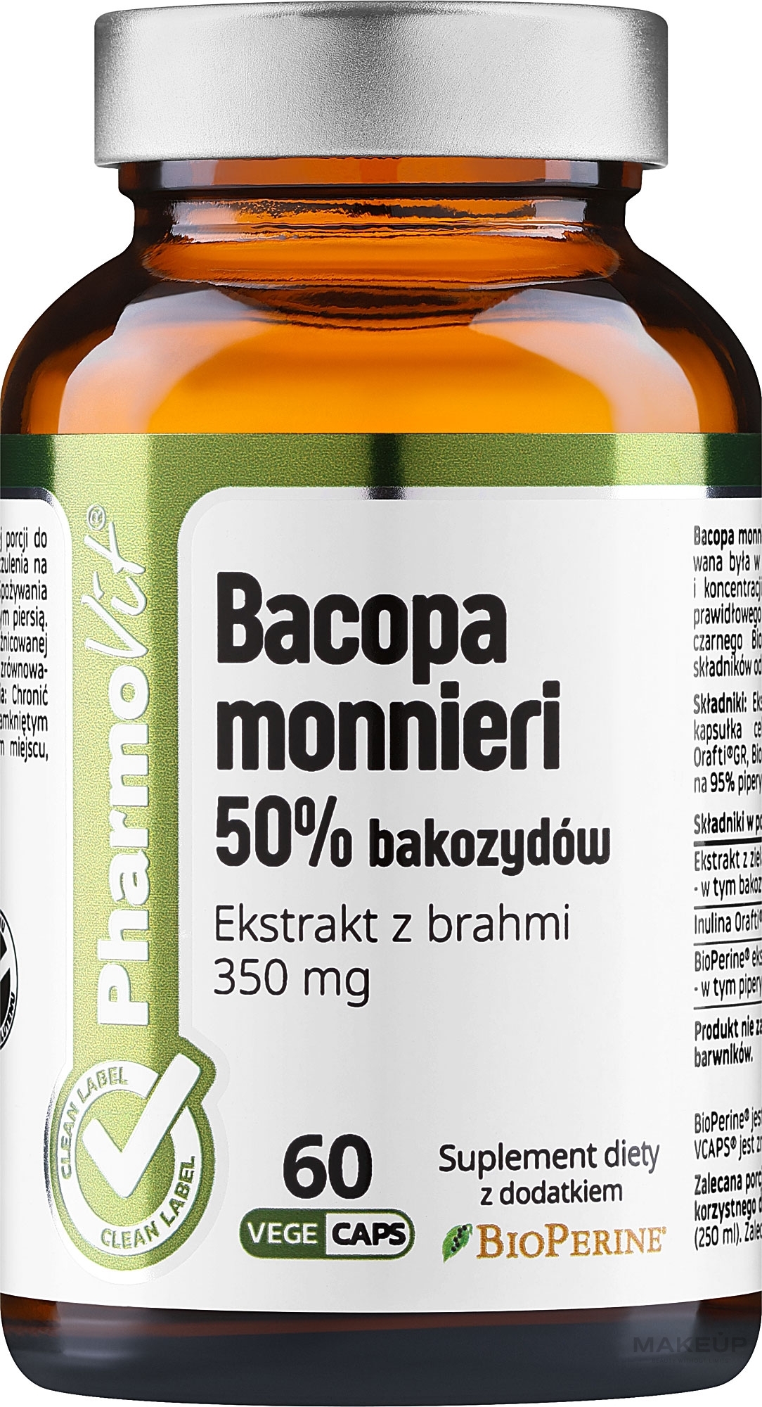 Пищевая добавка "Бакопа монье 50%" - Pharmovit Clean Label Bacopa Monnieri 50% — фото 60шт