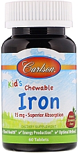 Дитячі жувальні таблетки із залізом, натуральний полуничний ароматизатор - Carlson Labs Kid's Chewable Iron — фото N1