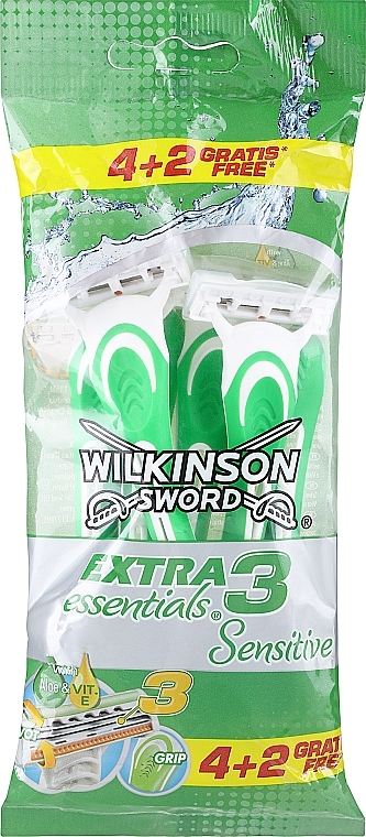 Одноразові станки для гоління, 6 шт. - Wilkinson Sword Extra 3 Sensitive — фото N1