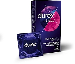 Презервативи латексні з силіконовою змазкою, рельєфні з анестетиком, 12 шт - Durex Dual Extase — фото N1