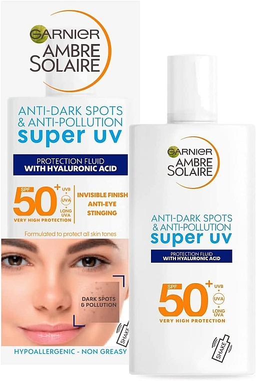 Сонцезахисний флюїд для обличчя - Garnier Ambre Solaire Anti-Dark Spots Protection Fluid SPF50 — фото N1