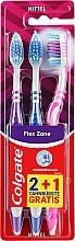 Парфумерія, косметика Набір зубних щіток середньої жорсткості, 3 шт, фіолетова+синя+рожева - Colgate Flex Zone
