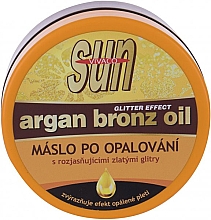 Масло после загара с арганой и блестками - Vivaco Sun Argan Bronz Oil Glitter Aftersun Butter — фото N1