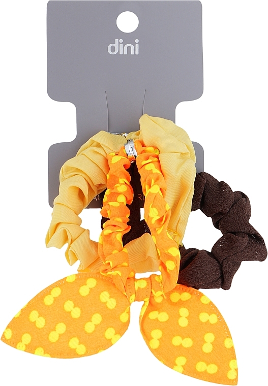 Резинки для волосся "Метелик" , AT-14, коричнева + горчична+ помаранчева в горошок - Dini Every Day — фото N1