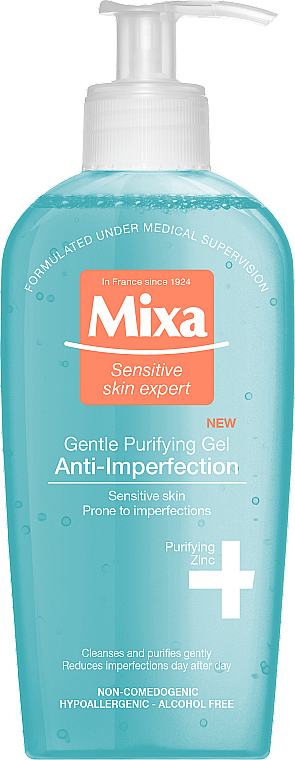 Очищувальний гель для вмивання для чутливої шкіри обличчя, схильної до недосконалостей - Mixa Anti-imperfection Gentle Purifying Gel — фото N1