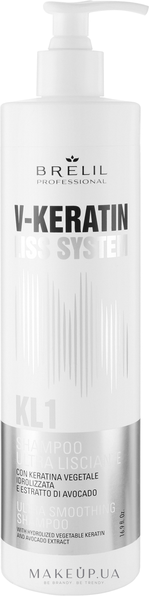 Разглаживающий шампунь - Brelil V-Keratin Liss System KL1 Ultra Smoothing Shampoo — фото 500ml