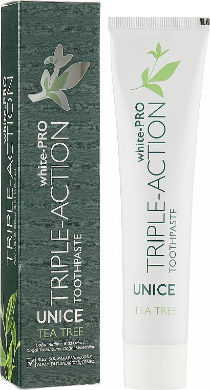 Заспокійлива зубна паста з ромашкою й чайним деревом - Unice White-Pro Triple-Action Toothpaste — фото N2