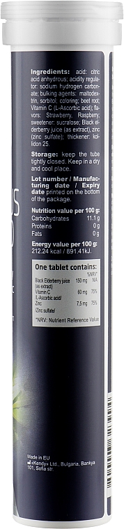 Шипучі таблетки для імунітету "Чорна бузина + вітамін С + цинк" - Dr. Frei Health Sambucus Immuno — фото N2