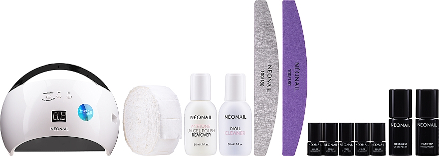 NeoNail Professional Smart Set Premium - Стартовий набір (n/polish/5x3ml + n/base/7.2ml + n/top/7.2ml + lamp/1pc + n/cleaner/50ml + n/remover/50ml + n/pads/250pcs + nail/file/2pcs) — фото N2