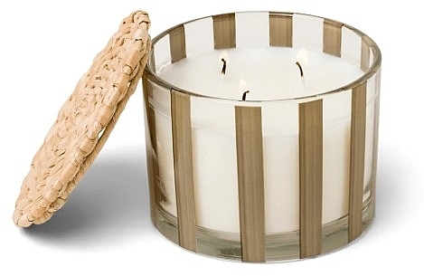 Ароматическая свеча в стакане, 3 фитиля - Paddywax Al Fresco Striped Glass Candle Cotton & Teak — фото N1