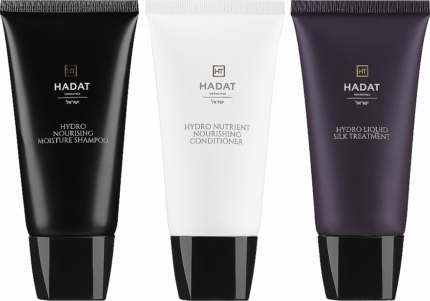 Набір - Hadat Cosmetics Hydro Silk Hair Set (shm/70ml + cond/70ml + mask/70ml + bag) — фото N1