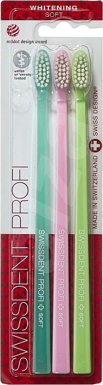 Набор зубных щеток, мягкая, бирюзовая+розовая+зеленая - Swissdent Profi Whitening Soft — фото N1