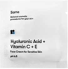 Парфумерія, косметика Крем для чутливої шкіри обличчя з гіалуроновою кислотою + вітамін С + Е - Sane Hyaluronic Acid + Vitamin C + E Face Cream For Sensitive Skin (пробник)
