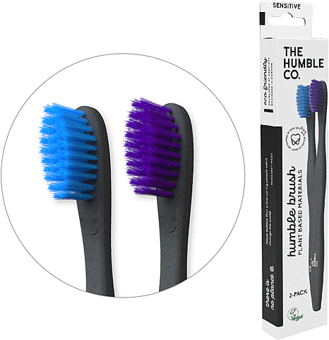 Набор зубных щеток на растительной основе, мягкие, фиолетовая/синяя - The Humble Co. Adult Soft Toothbrush Kit