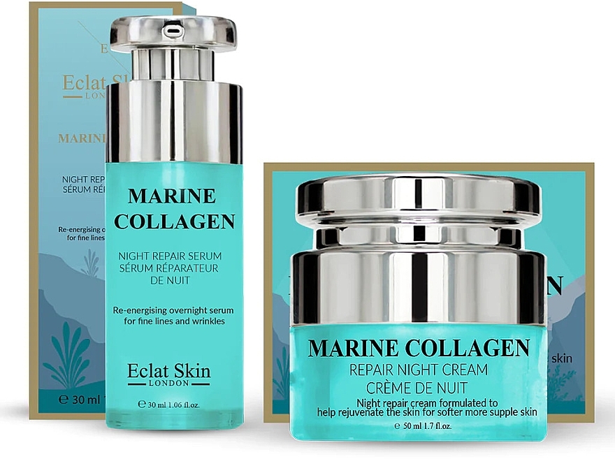 Набор - Eclat Skin London Marine Collagen Night Cream + Night Repair Serum (f/cr/50ml + f/ser/30ml) — фото N1