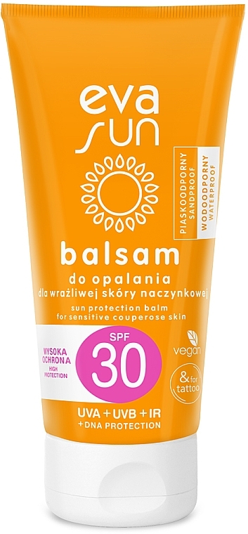 Бальзам для засмаги SPF 30 з біокомплексом бурштину та вітаміном Е для чутливої шкіри, схильної до розриву капілярів - Eva Natura Sun Protection Balm SPF30 — фото N1