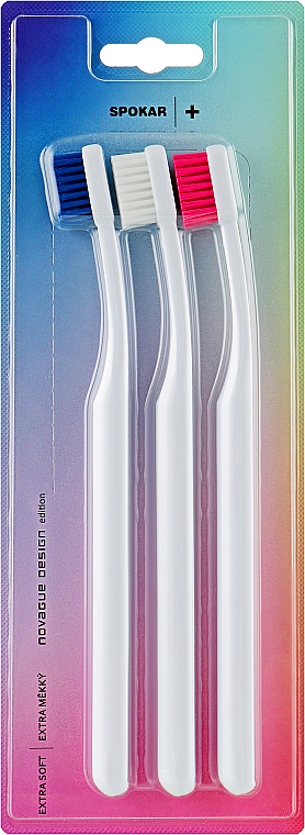 Набір зубних щіток "Plus", екстрам'яких, синя + біла + рожева - Spokar Plus — фото N1
