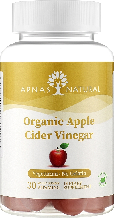 Харчова добавка "Оцет яблучний органічний", 30 жувальних пастилок - Apnas Natural Organic Apple Cider Vinegar — фото N1
