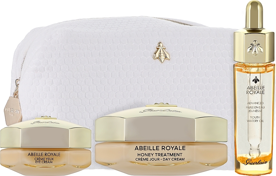 Набір - Guerlain Abeille Royale Day Cream Age-Defying Set (cr/50ml + eye/cr/15ml + oil/15ml + bag/1pc) — фото N2