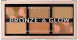 Палетка для макияжа лица - Profusion Cosmetics Bronze & Glow 6 Shade Bronzer Palette — фото N1