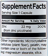 Харчова добавка "Цинк піколінат 22 мг", 60 шт. - Swanson Zinc Picolinate Body Preferred Form — фото N2
