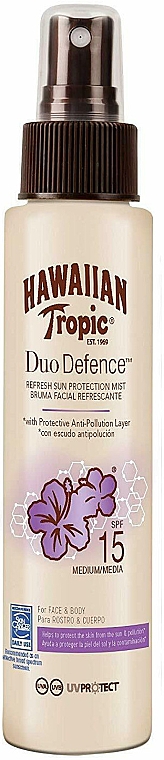 Освіжальний сонцезахисний спрей для обличчя і тіла - Hawaiian Tropic Duo Defence Refresh Sun Protection Mist SPF15 — фото N1