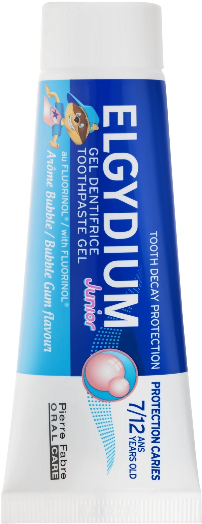 Детская гелевая зубная паста - Elgydium Toothpaste Gel Junior Decay Protection 7/12 Years Old Bubble Aroma — фото 50ml