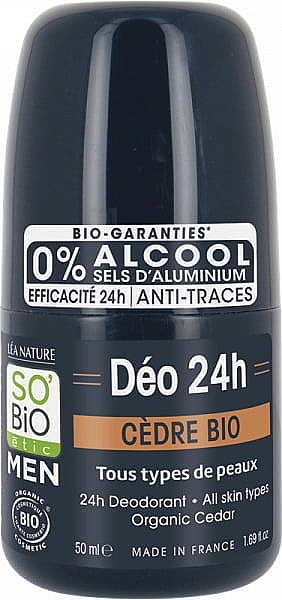 Дезодорант кульковий «Кедр» - So'Bio Etic Men Cedar 24H Deodorant — фото N1