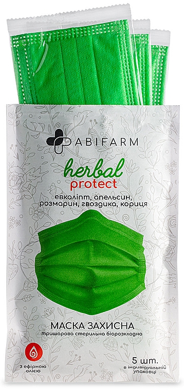 Захисна маска ароматична, з ефірними оліями, тришарова, стерильна, зелена - Abifarm Herbal Protect — фото N8