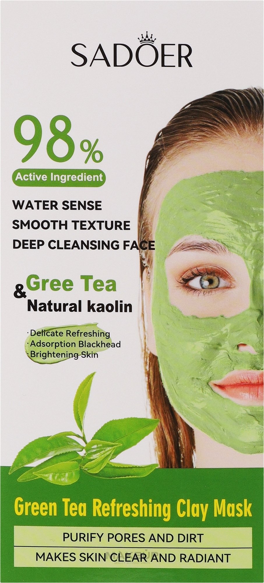 Освіжаюча глиняна маска із зеленим чаєм та каоліном - Sadoer Green Tea Refreshing Clay Mask — фото 8x7.5g