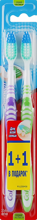 Набор "Эксперт чистоты", средней жесткости, сиреневая + салатовая - Colgate Expert Cleaning Medium Toothbrush — фото N1